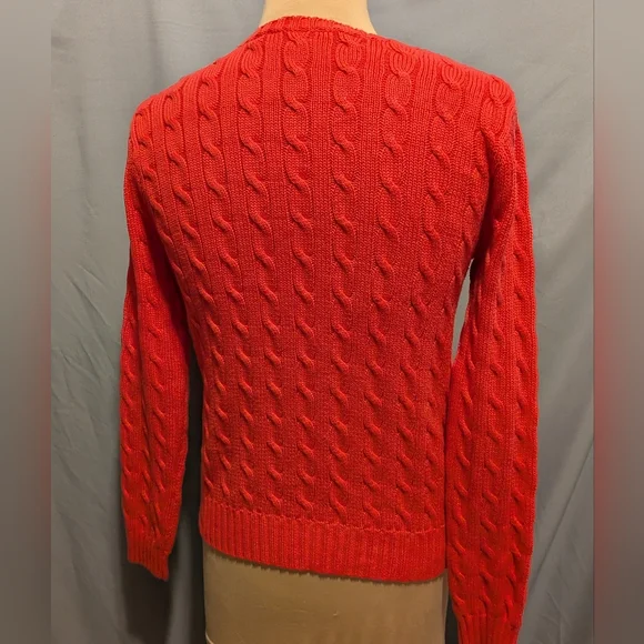 RALPH LAUREN SPORT Coral Pink Cable Knit V- Neck Sweater XL - Picture 5 of 8